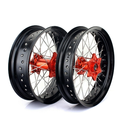 3.50x17&quot; 4.25x17&quot; Supermoto ruote in lega per SX SXF EXC 125-530 Cerchioni nere e centri arancio