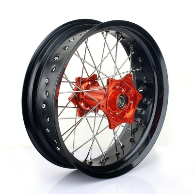 3.50x17&quot; 4.25x17&quot; Supermoto ruote in lega per SX SXF EXC 125-530 Cerchioni nere e centri arancio