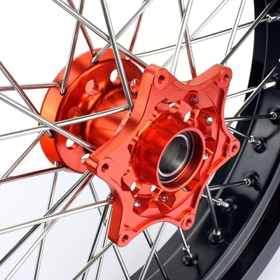 3.50x17&quot; 4.25x17&quot; Supermoto ruote in lega per SX SXF EXC 125-530 Cerchioni nere e centri arancio