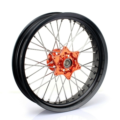 3.50x17&quot; 4.25x17&quot; Supermoto ruote in lega per SX SXF EXC 125-530 Cerchioni nere e centri arancio