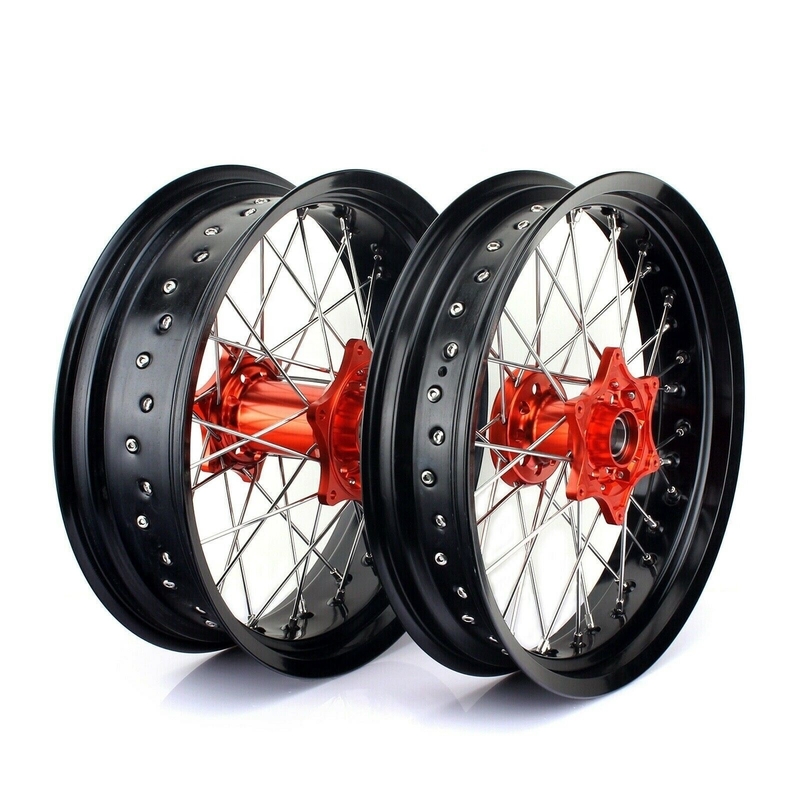 3.50x17&quot; 4.25x17&quot; Supermoto ruote in lega per SX SXF EXC 125-530 Cerchioni nere e centri arancio